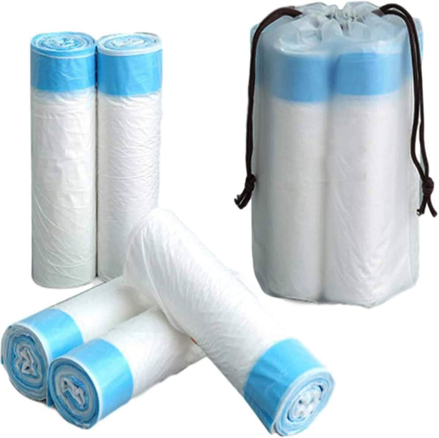 Drawstring Trash Bags 4 Gallon 75 Counts Strong Super Thickened Solid Small Garbage Bags for Bathroom, Kitchen, Bedroom, Office, Home,Car (5 counts, blue)