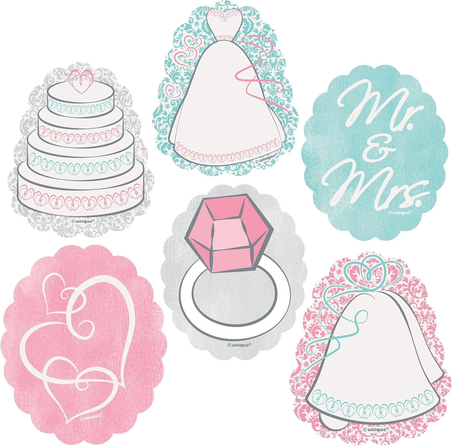 Unique Wedding Party Embellishment Stickers | Assorted Designs | 24 Pcs, 2", Multicolor