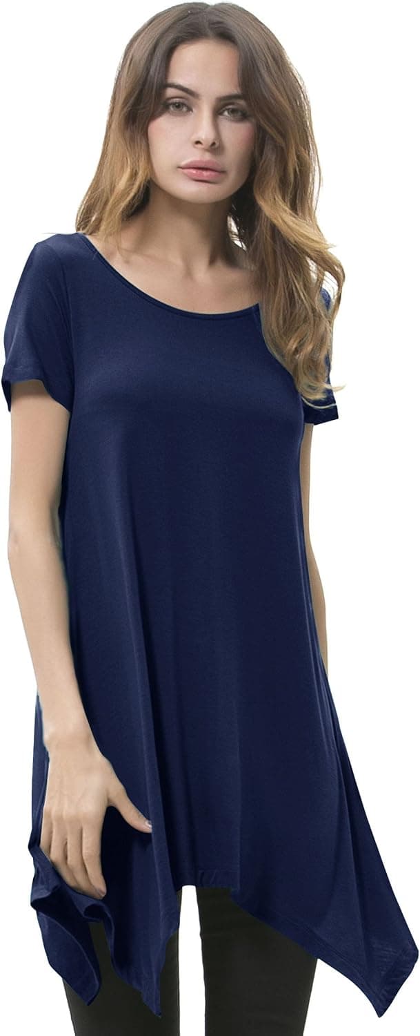 Songbai Womens Swing Tunic Tops Loose Fit Comfy Flattering T Shirt (L, Navy Blue)
