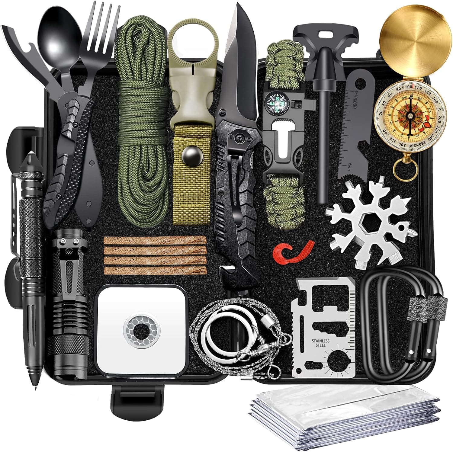Survival Kits, Emergency Survival Gear and Equipment 26 in 1, Gifts for Men Dad Husband Him Valentines Day, Fishing Hunting Birthday Gifts for Boyfriend Women, Cool Gadgets Stuff, Camping Accessories