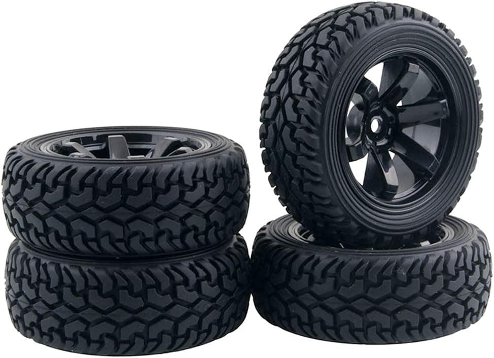 LAFEINA 1:10 Rally Car Tires and Wheel Rims for 1/10 Tamiya HSP HPI Kyosho RC On Road Car Parts(Black)
