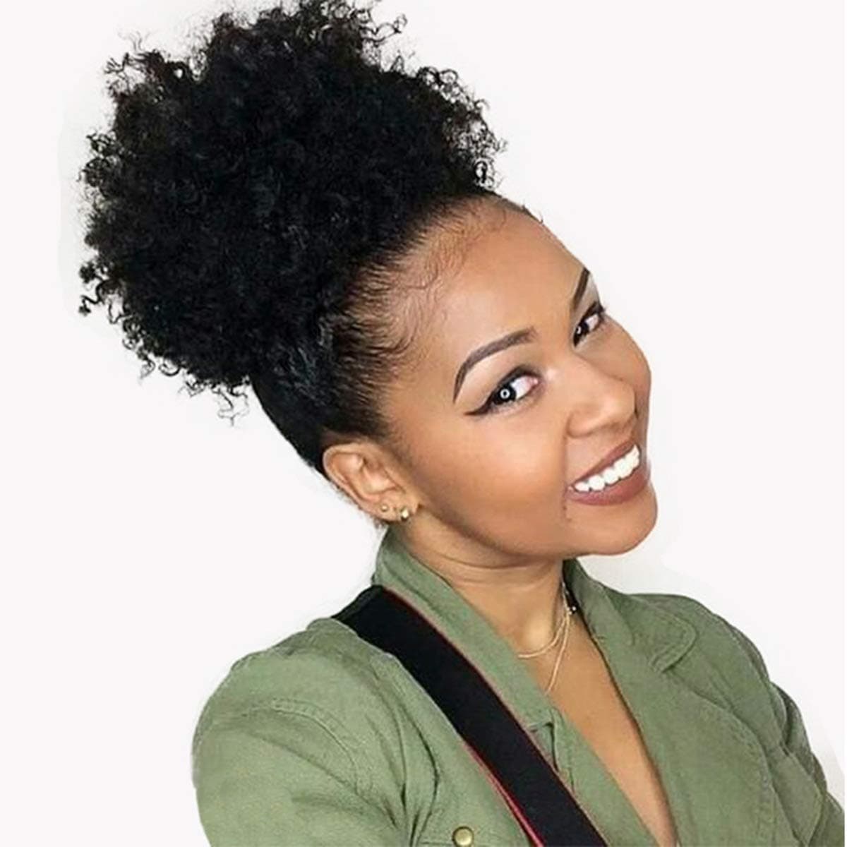 isheeny Afro Ponytail Drawstring, Curly Human Hair Ponytail, Curly Ponytail, Kinky Curly Ponytail 4A Ponytail for Black Women 12" Natural Black 110g