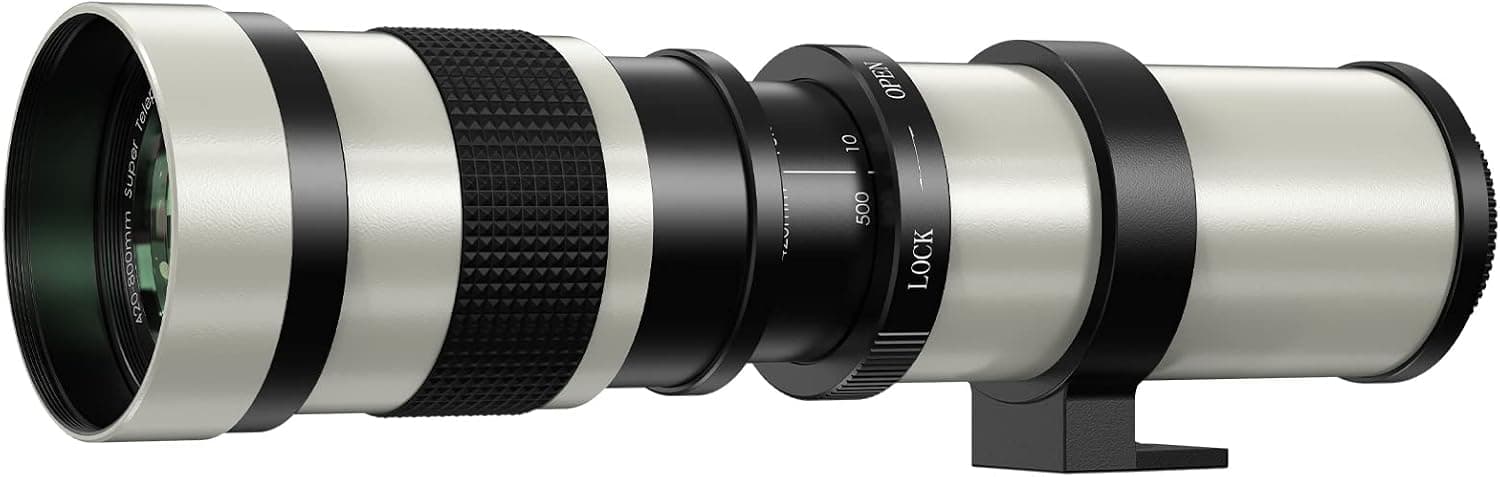 Lightdow 420-800mm f/8.3 Manual Zoom Super Telephoto Lens + T Mount Ring for Nikon D3500 D5600 D7500 D500 D600 D700 D750 D800 D850 D3200 D3400 D5100 D5200 D5300 D7000 D7200 Camera (White Version)