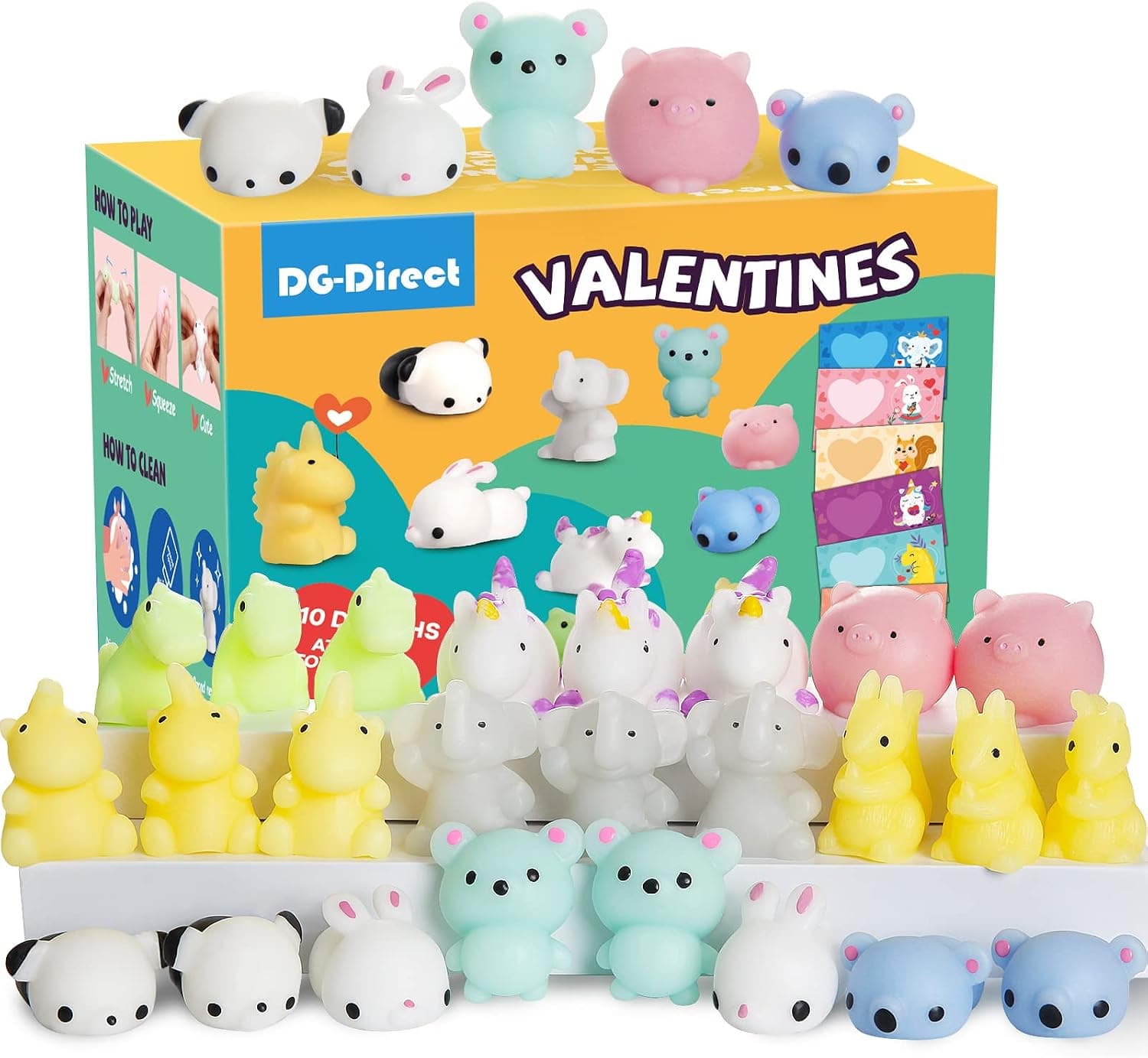 30 Pack Valentines Day Gifts for Kids, Mochi Squishy Toys Set with Valentines day cards for kids, Kids Valentine School Classroom Prize Party Favor Toys, Valentine's Day Party Exchange Gift Set