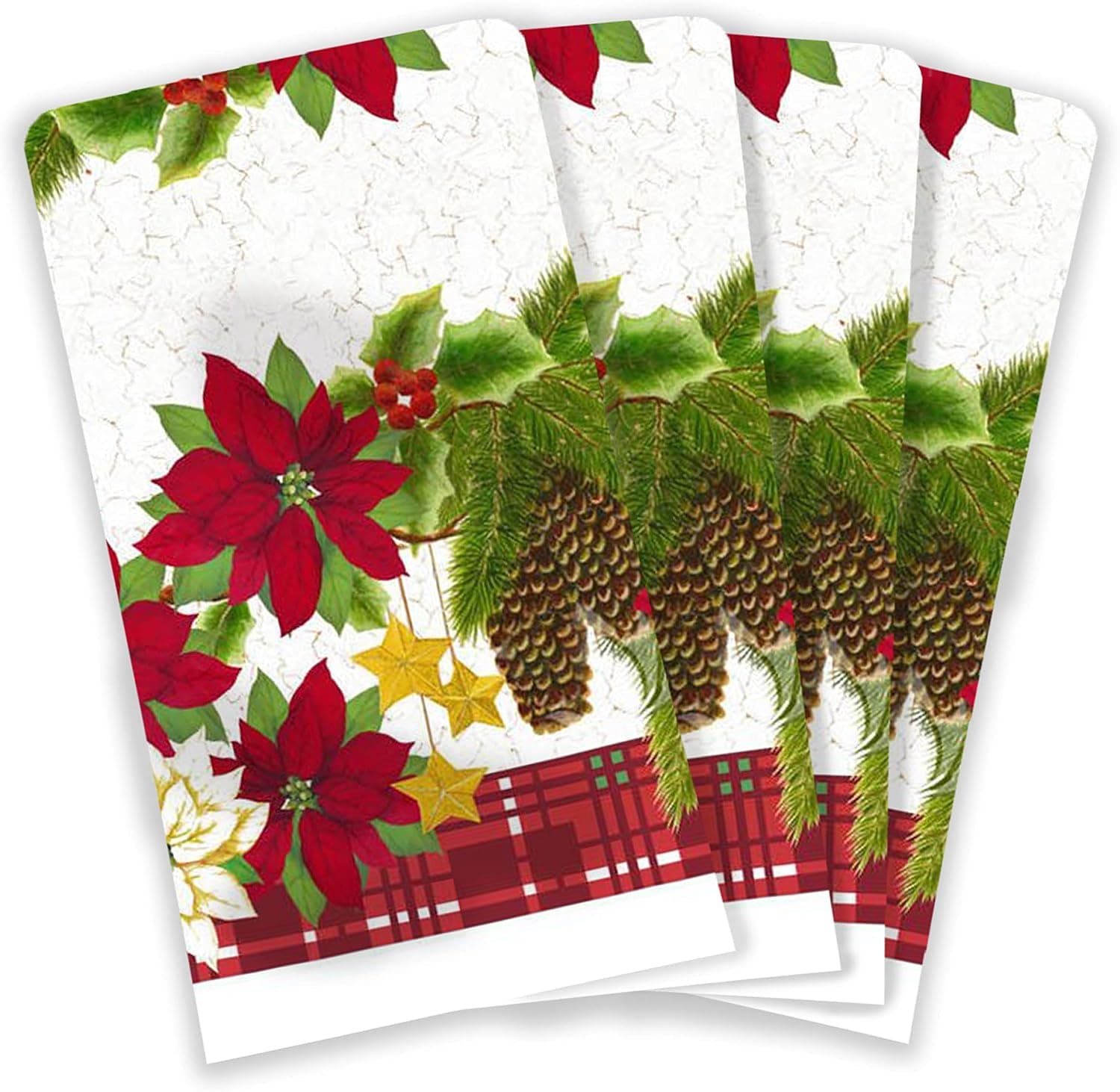 JJ Collection Red Poinsettia 4 Pack Christmas Towels