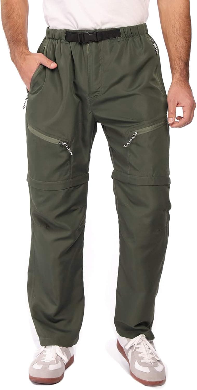 COOrun Mens Waterproof Hiking Pants Cargo Work Pants with Zipper Pockets Tactical Pants(Army Green,L)