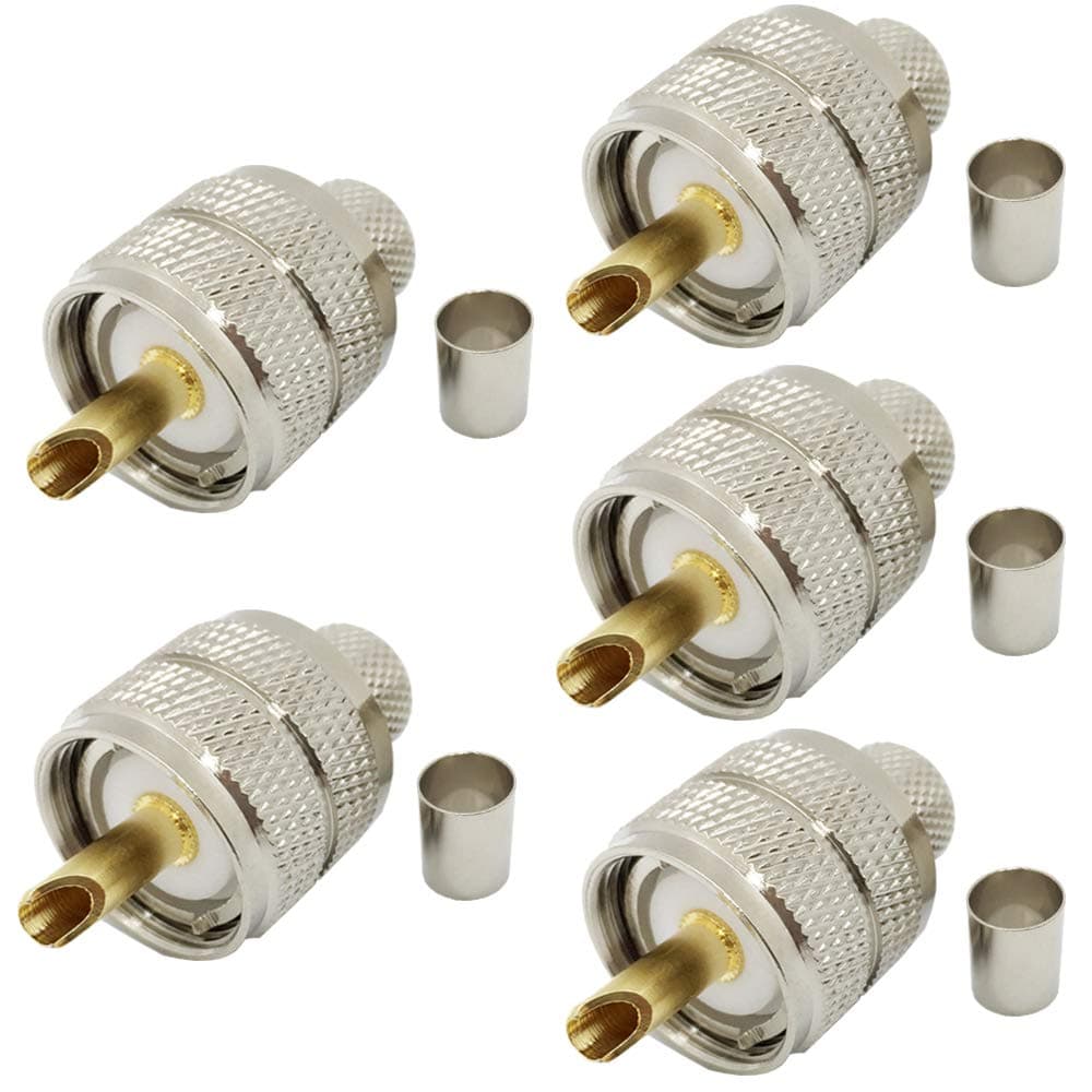 Riotaxy Pack of 5 UHF PL-259 PL259 Male-Plug Crimp Coax Connector Adapter RF Connector for LMR400 RG8 9913 Coax Cable Compatiable with Ham Radio