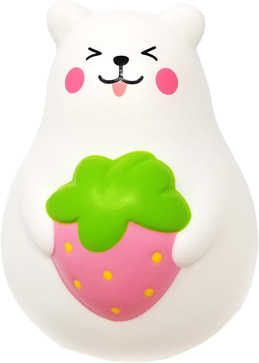 ibloom Marshmallow Bear Mr White Slow Rising Big Squishy Toy (Pink Strawberry, Smile, 3 Inch) [Birthday Gift Bags, Gift Box, Party Favors, Gift Basket Filler, Stress Relief Toys for Kids, Adults]