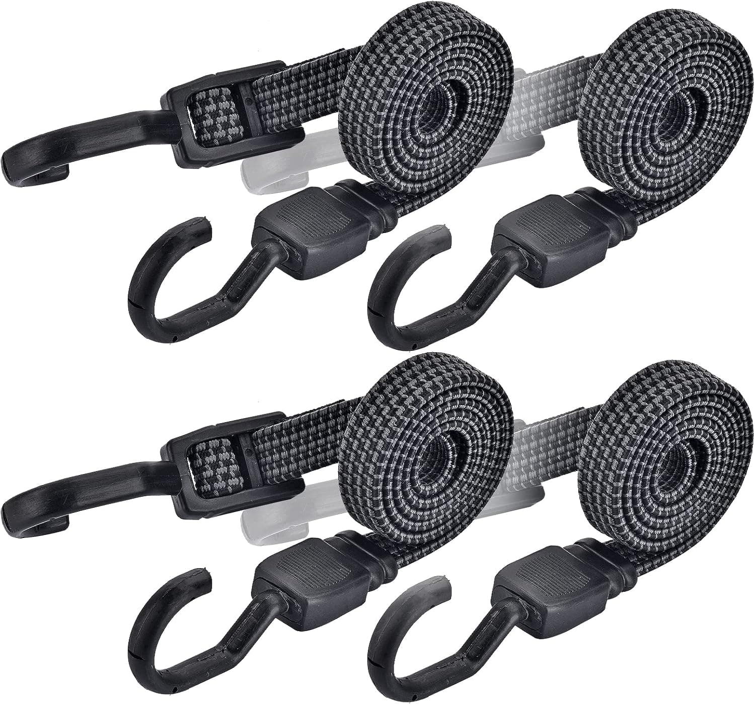 Adjustable Flat Bungee Cord，Amtake 4 Pack 3.3 Ft Bungee Cord Elastic Straps with Hooks Heavy Duty Cord for Luggage, Tarpaulin, Tent, Boat, Bike, Trolley and Trucks