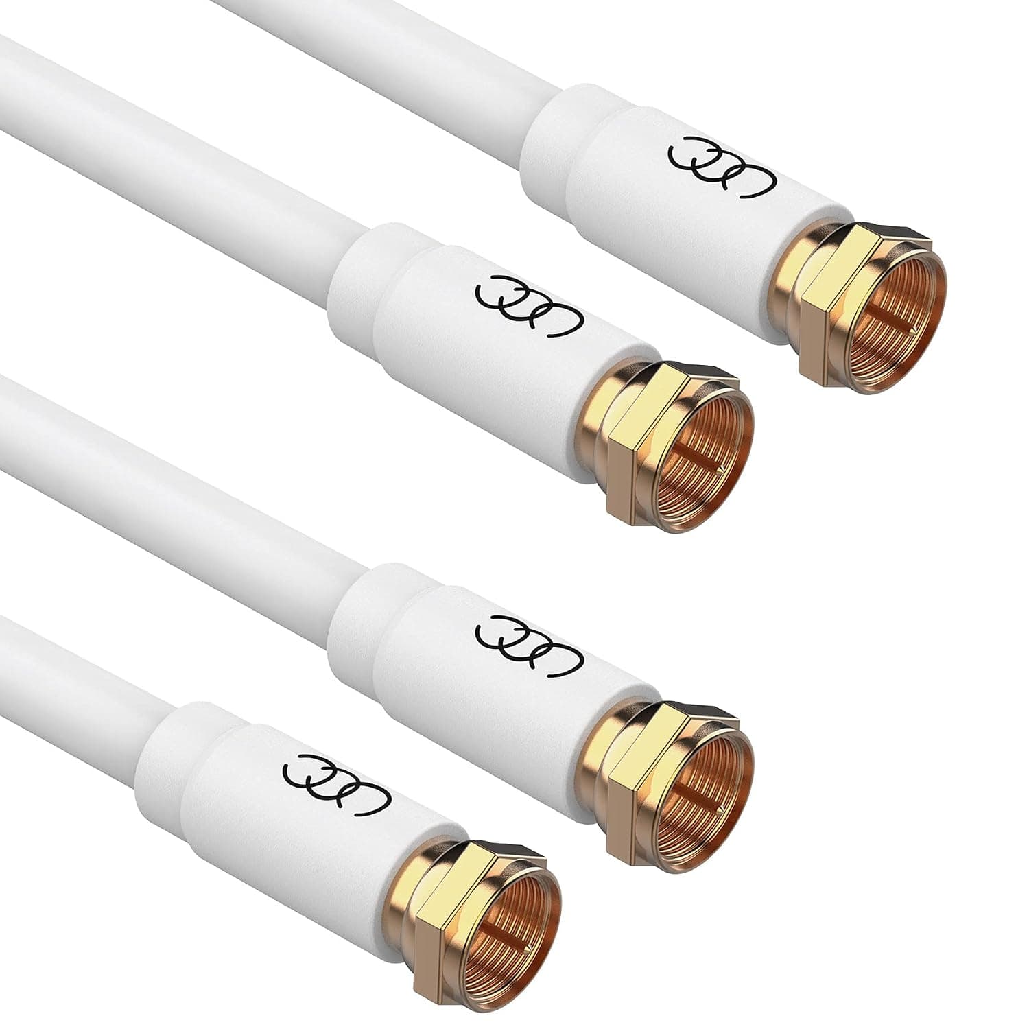 Ultra Clarity Cables Coaxial Cable 20ft (2 Pack) - Triple Shielded RG6 Coax TV Cable Cord in-Wall Rated Gold Plated Connectors Digital Audio Video with Male F Connector Pin (White) - 20 Feet