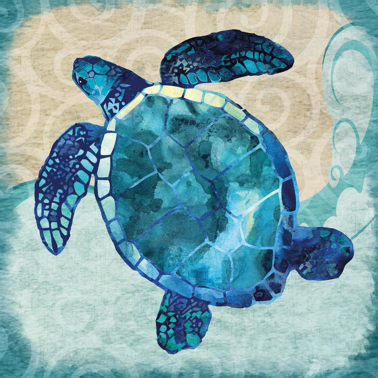 Portfolio Canvas Decor Portfolio Décor Canvas Print Wall Art-Blues Sea Turtle by Jill Meyer Stretched and Wrapped, Ready to Hang-24x24, 24x24