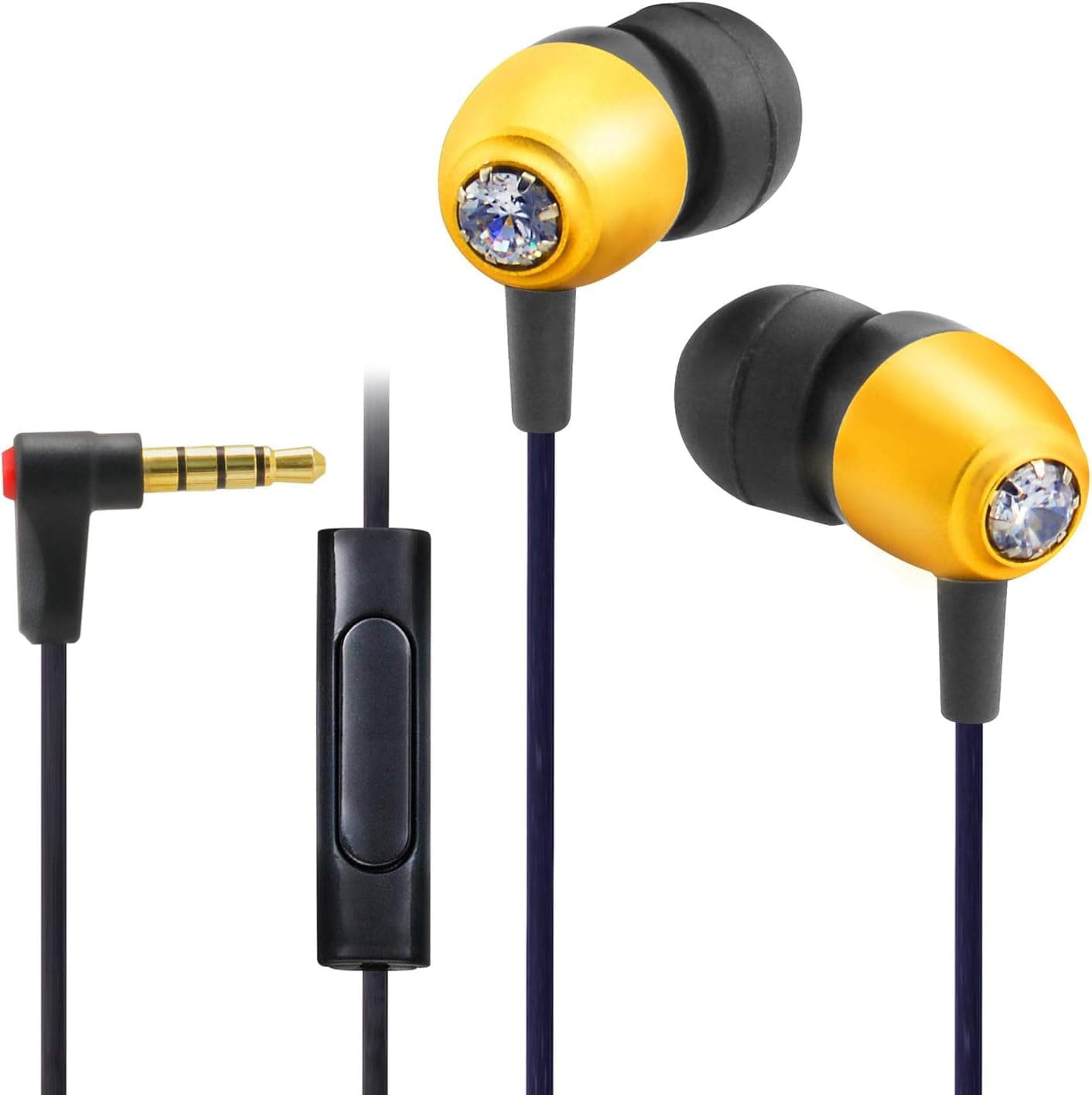 ALTEAM Wired Stereo Bass Earphone with 10mm Driver, Noise Isolating in-Ear Headphones with Mic, Cute, Bling Diamond, Hands-Free 3.5mm Plug for PC Tablet Android iOS Cellphone Audio Devices MP3, Gold
