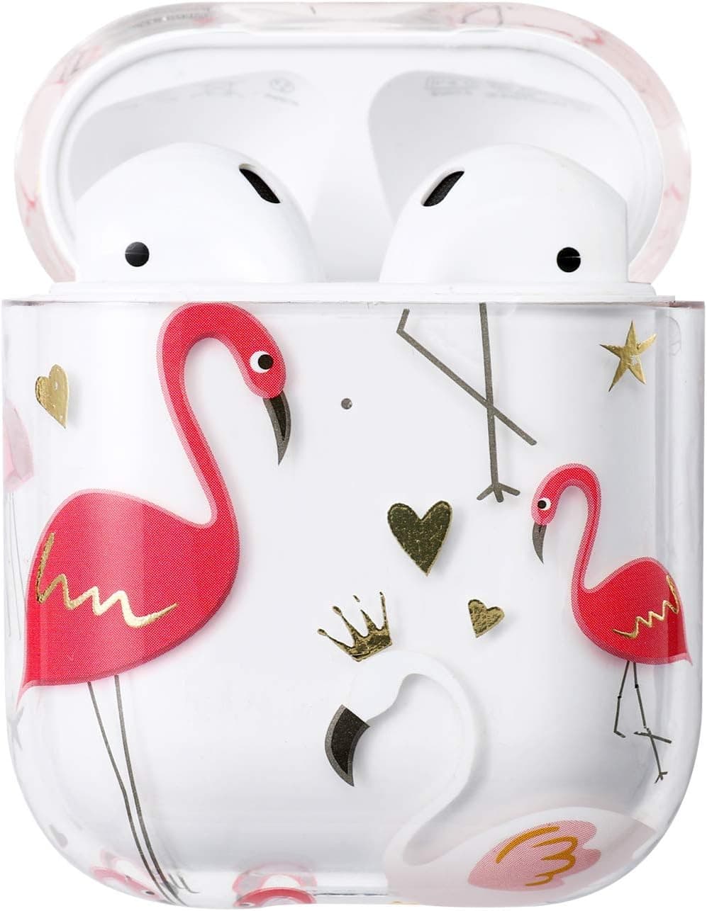 AKABEILA Airpods Case Cover,Compatible with Apple Airpods 2 Case Cute Patterns Hard PC Custom Designer Airpods Case Clear Shockproof [Front LED Visible ] Anti-Fall Full Protector, Flamingo