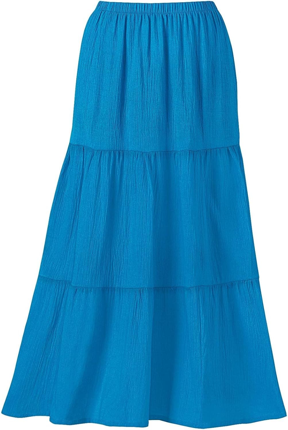 100% Cotton Crinkle Tiered Skirt, Turquoise, Size Small