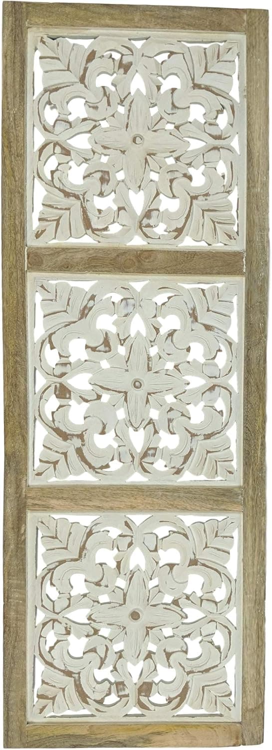 Mandala Wall Art – Carved Wooden Wall Decor Plaques – Wood Mandala Design Inspired by Moroccan Artist – Unique Boho Wall Art – Crafted from Sustainable Mango Wood (3 Panel)