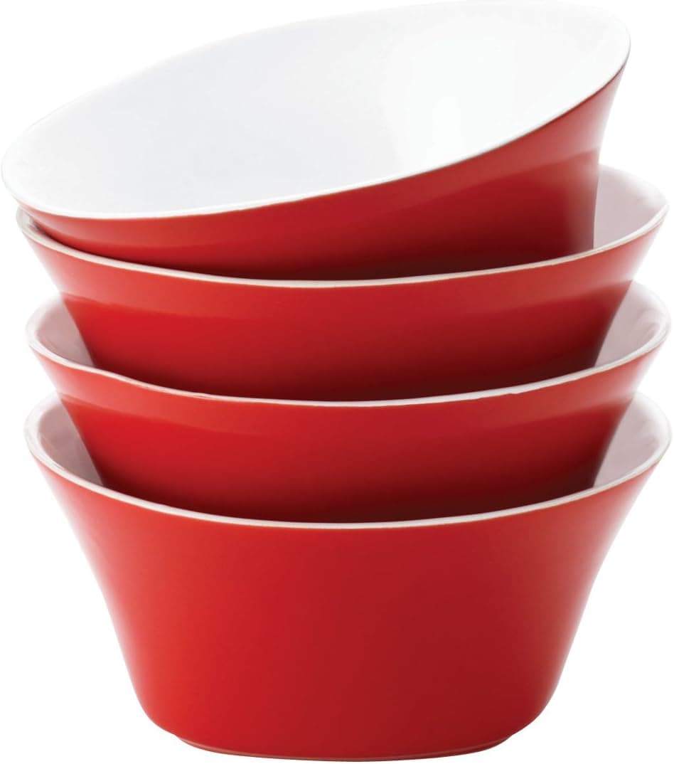 Rachael Ray Dinnerware Round and Square Collection 4-Piece Cereal Bowls Set, Red