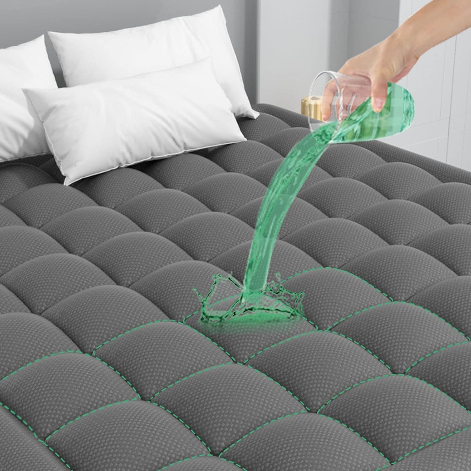 Extra Thick Waterproof Mattress Pad Full XL Size Mattress Topper Mattress Protector Bed Cover 8-21" Deep Pocket Cooling Quilted Fitted Pillow Top Gray