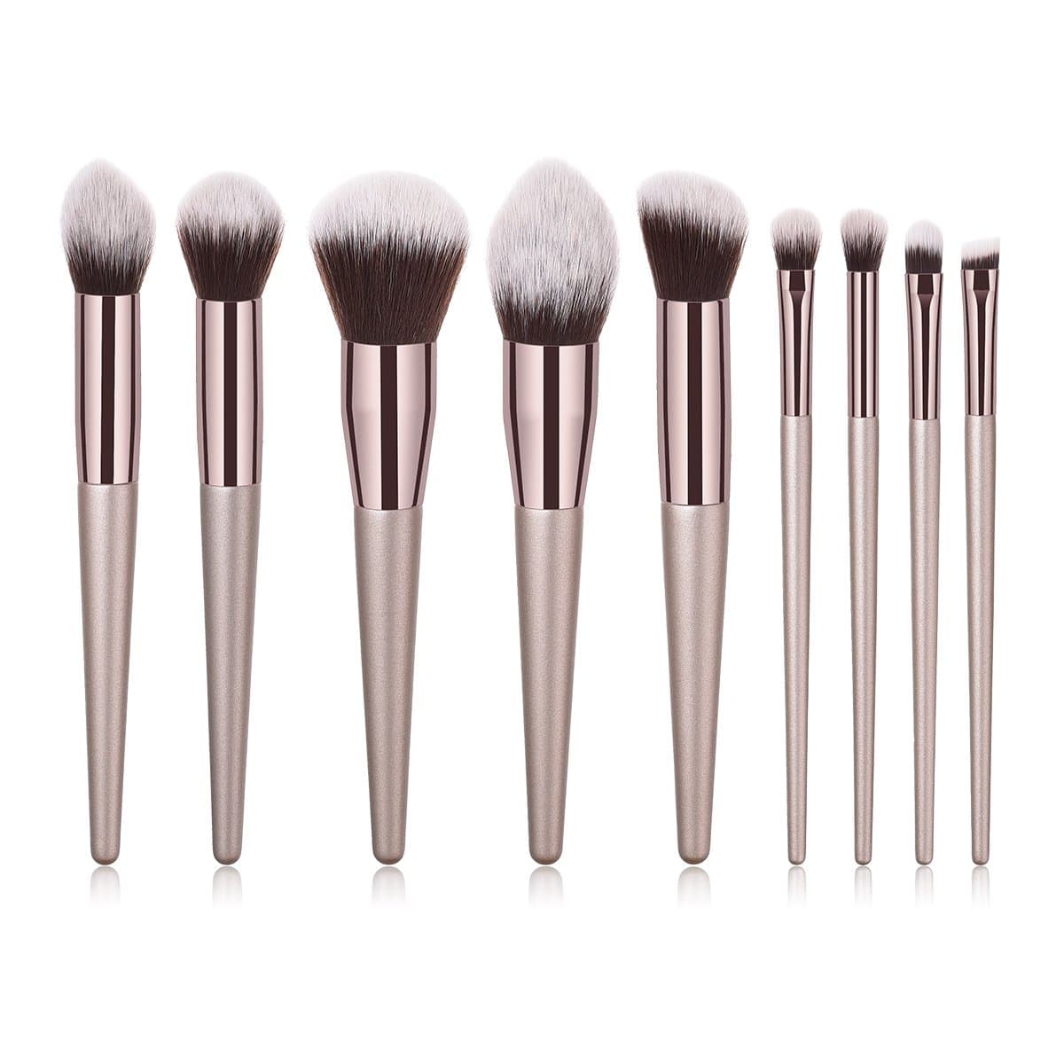 BBL 9PCs Professional Makeup Brush Set, Premium Cosmetic Brushes for Foundation Powder Concealers Eye Shadows Eyebrow with Cruelty-Free Synthetic Fiber Bristles and Wooden Handle, Champagne