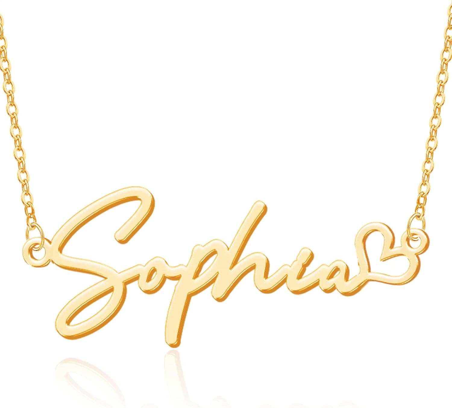 Yofair Gifts for Teenage Girls Name Necklace with Heart 18K Gold Plated Nameplate Necklace Personalized Necklaces for Women, Girls