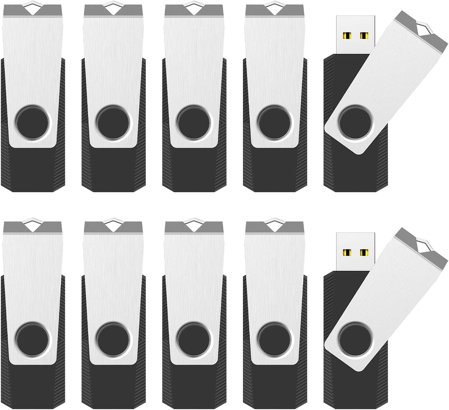 RAOYI 10 Pack 2GB USB Flash Drive, USB 2.0 Swivel Metal Memory Stick Bulk Thumb Drives Pen Drive Jump Drive for Data Storage (Black)
