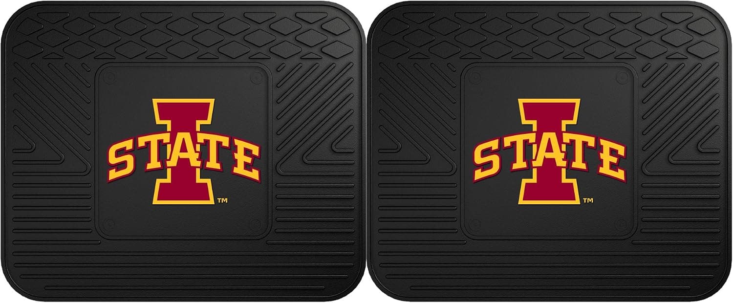 FANMATS NCAA Iowa State University Cyclones Vinyl 2-Pack Utility Mats , Black, 14"x17"
