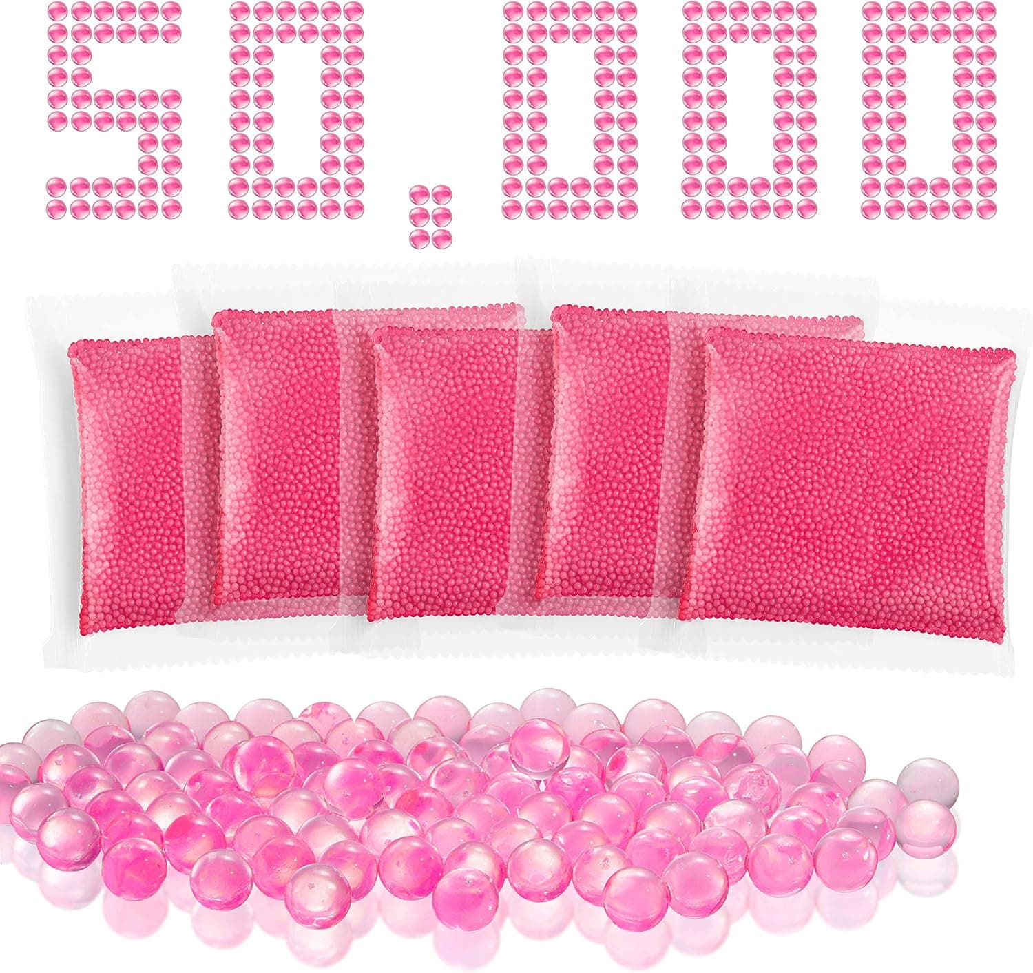 Gel Water Ball Beads - Pink - 7-8 mm - 50,000 Refill - Bulk Gel Ball Refill, Non-Toxic Eco Friendly Splatter Ball Blaster Refill, Compatible with Gel Toy Blaster, Orbez Gun Blaster