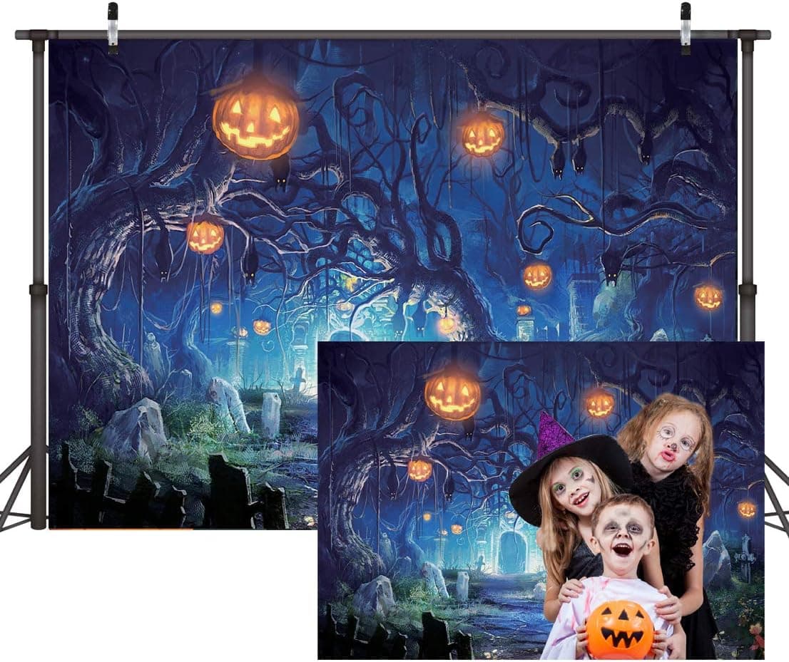 CYLYH 10X8FT Halloween Backdrop Halloween Theme Party Background Pumpkin Lantern Horror Spooky Night Photography Backdrop Halloween Decoration Background D187