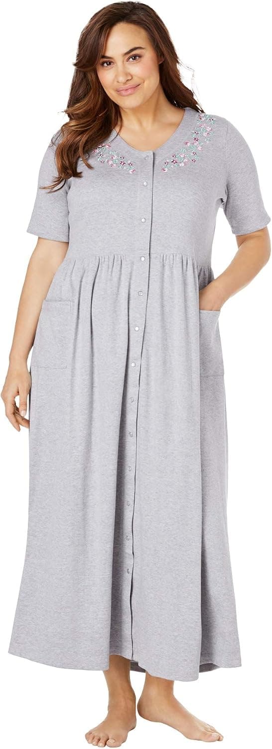 Only Necessities Women's Plus Size Snap Front Lounger House Dress or Nightgown - 22/24, Heather Grey Gray