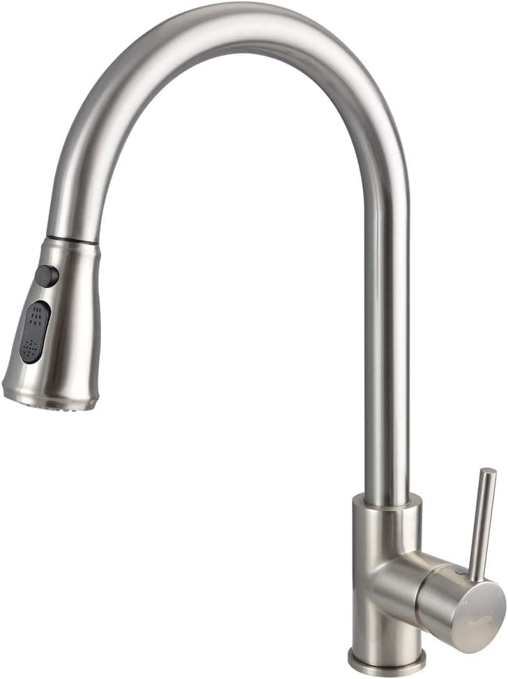 SHAMANDA Premium Pull Out Kitchen Faucet, Single Handle High Arc Kitchen Sink Faucets with Pull Down Sprayer and Magnetic Docking Spray Head, Brushed Nickel L50001-2
