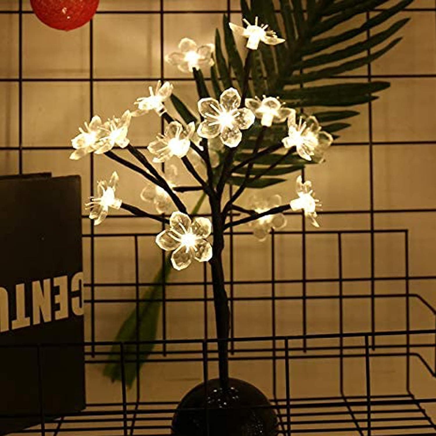 Lxcom Lighting Cherry Blossom Desk Top Bonsai Tree Light 0.36M/14Inch 24LEDs Cherry Blossom Tree Table Lamp Black Branches Battery Powered for Christmas Party Wedding Office Home, Warm White