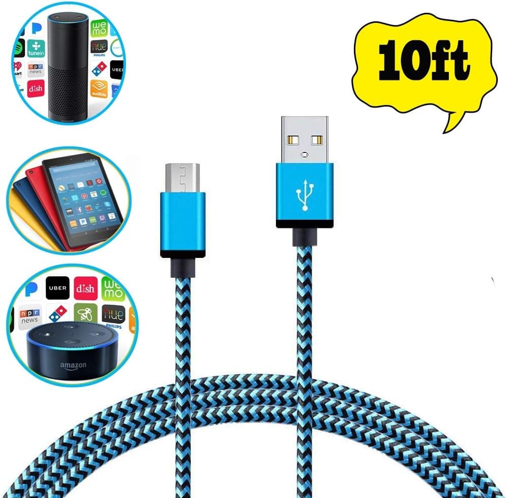 huapin Micro USB Charger Cable for Amazon Echo Dot,Fire HD 8 Tablet and Kindle eReaders High Speed Nylon Braided (10ft)