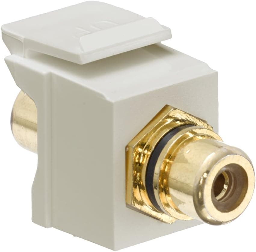 Leviton 40830-BIE QuickPort RCA Jack Connector, Black Stripe, Ivory