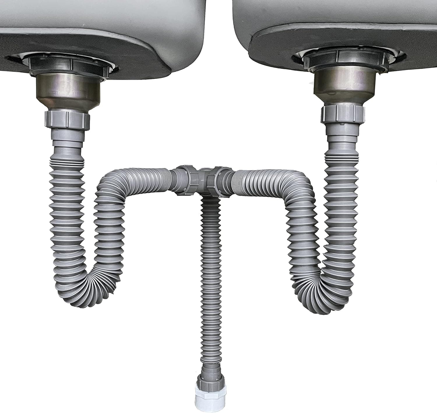 Cinsda Flexible P Trap Kit Fits 1 1/2" or 1 1/4" Double Bowl Sink Drain, Expandable All In One Sink Drain Pipe for Kitchen, Bathroom, Restroom