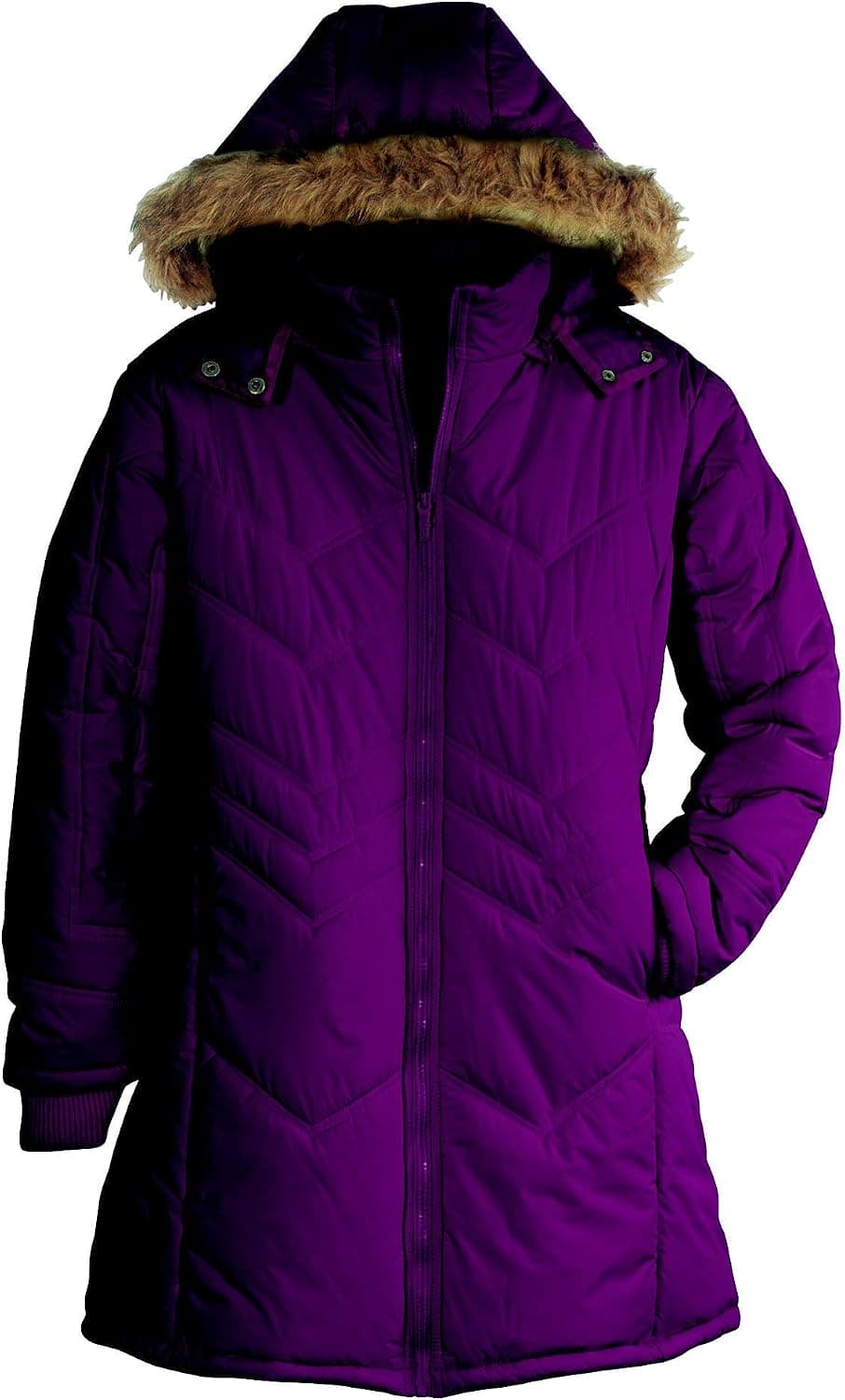 totes Chevron Quilted Coat, Sangria, Large