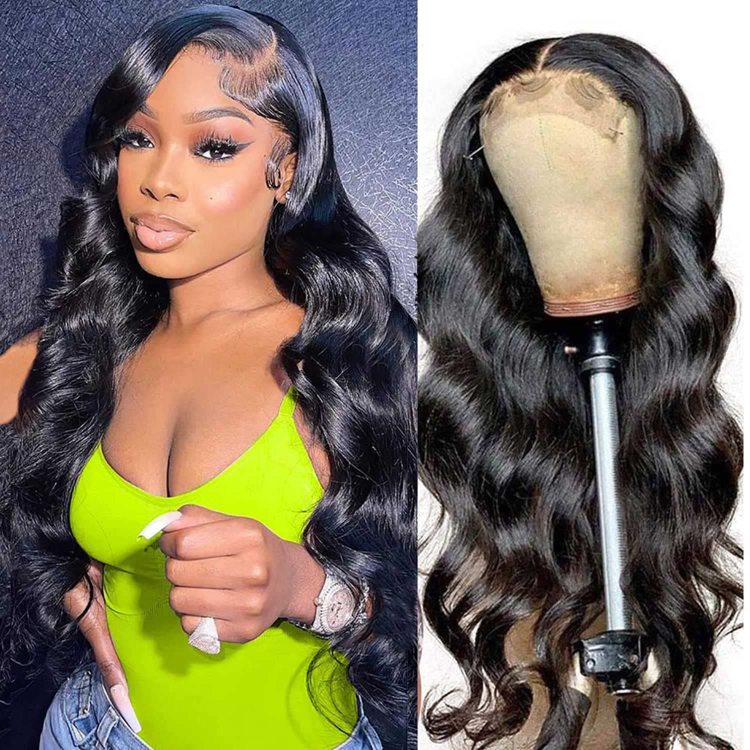 GOSSVOL 5X5 Closure Wigs Body Wave Lace Front Wigs Human Hair 150% Density 30 inch Body Wave Human Hair Wigs 5x5 Transparent Lace Closure Wig Pre Plucked with Baby Hair Natural Color Soft