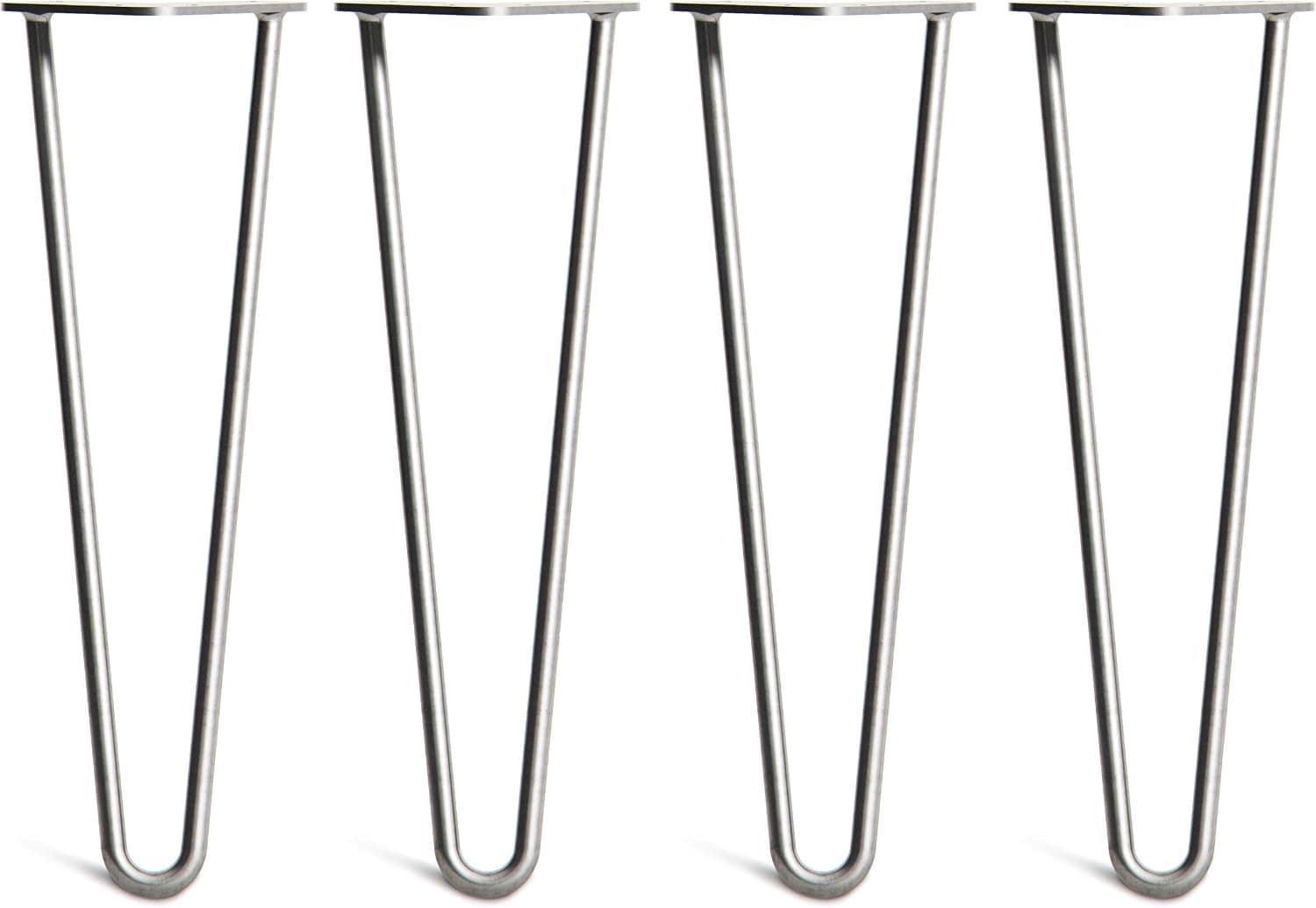 [HLC] 4 x Heavy Duty Hairpin Table Legs – Superior Double Weld Steel Construction with Free Screws, Build Guide & Protector Feet, Worth $10! – 16" to 40", All Finishes, 1/2" [16", 2 Rod, Clear]