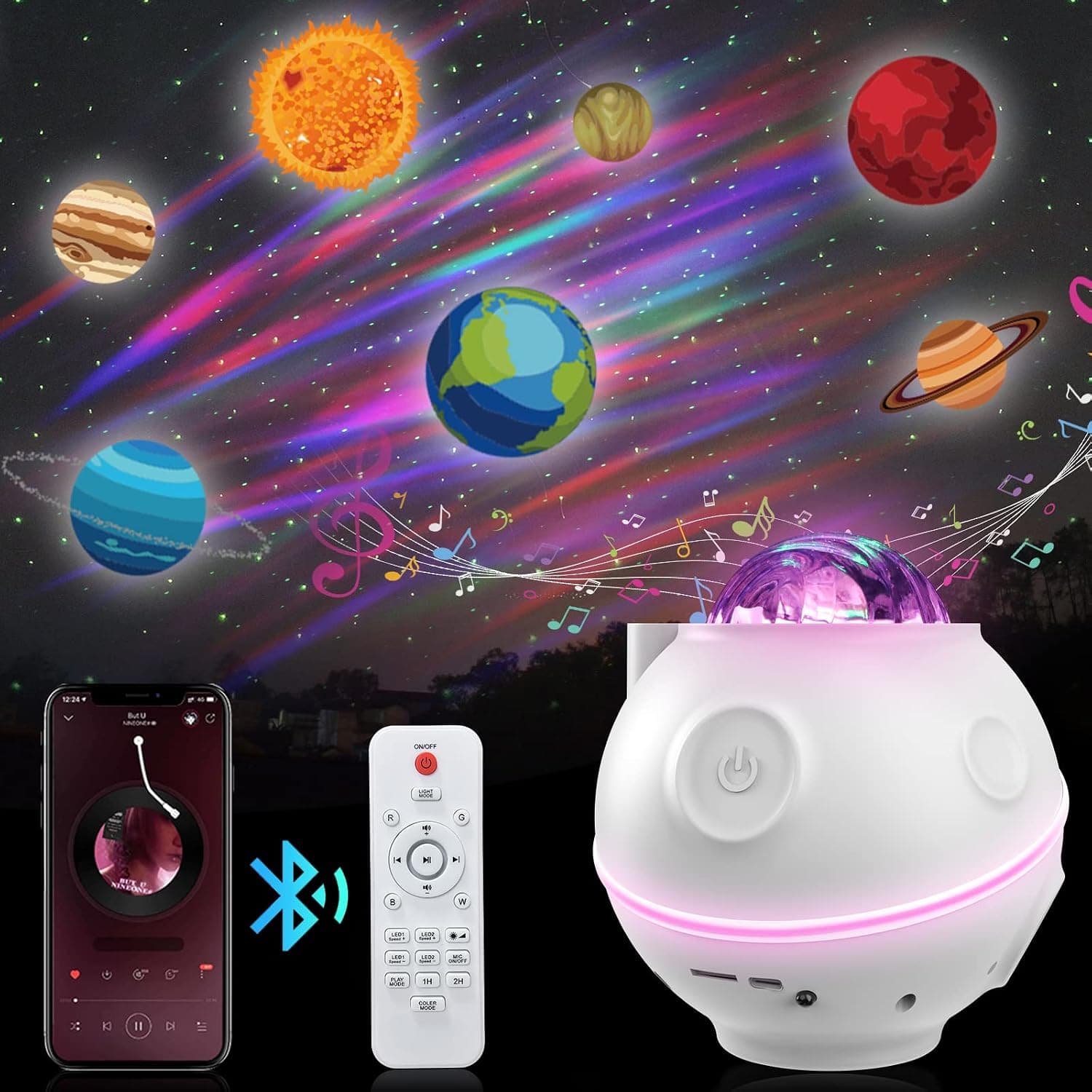 Star Projector,Galaxy Aurora Planets Projector Night Light with Remote Touch Control,Sky Projector Nebula Color Changing Lamp Built-in Bluetooth Speaker for Child Kids Adults Gifts