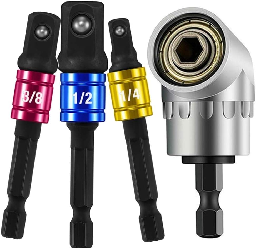 105 Degree Right Angle Driver Angle Extension Power Screwdriver Drill Attachment,3Pcs 1/4 3/8 1/2" Impact Grade Power Hand Tools Driver Sockets Adapter Extension Set