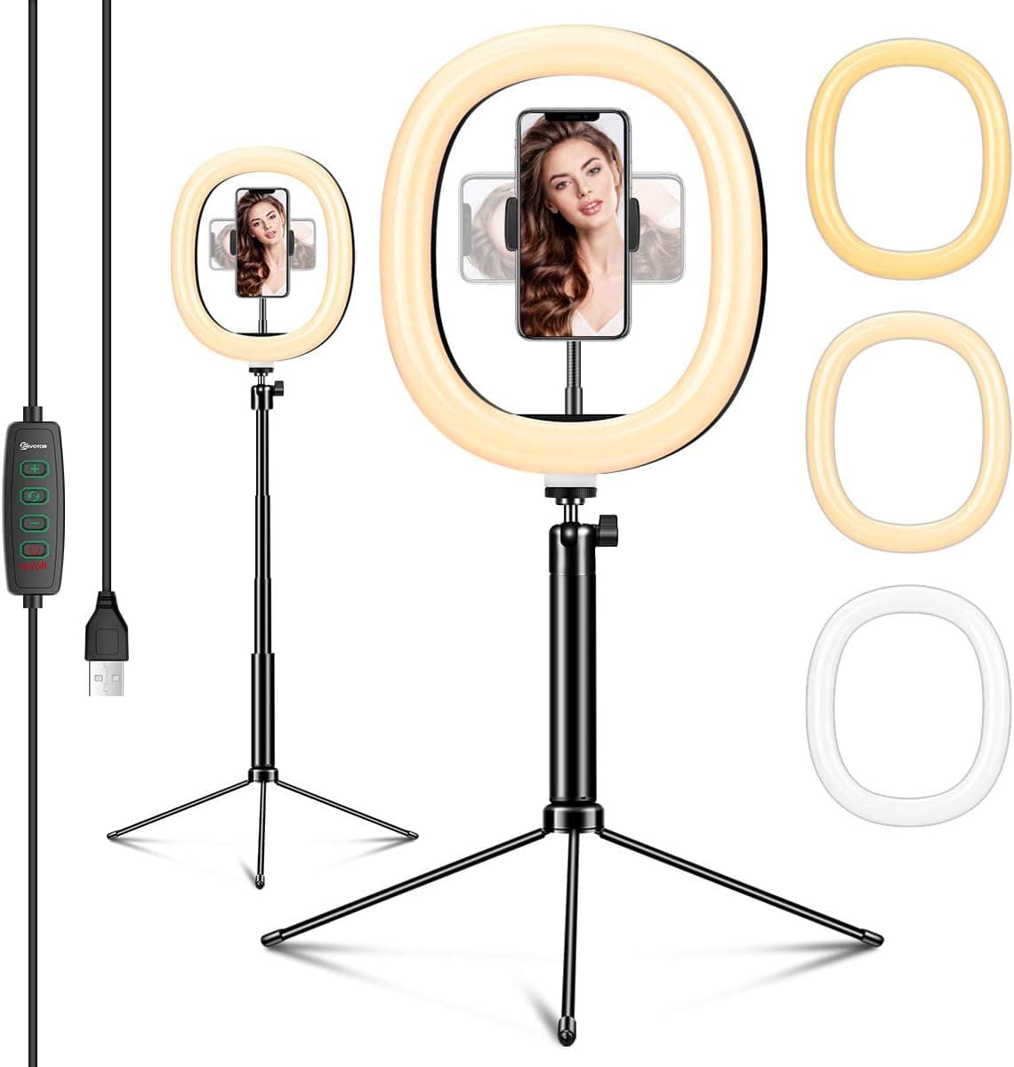 EIVOTOR 12" Selfie Ring Light with Tripod Stand & Phone Holder, Shooting with 3 Light Modes & 10 Brightness Level, Dimmable Desk Ring Light for Makeup/Photography/YouTube Videos/Vlog/TIK Tok/Live