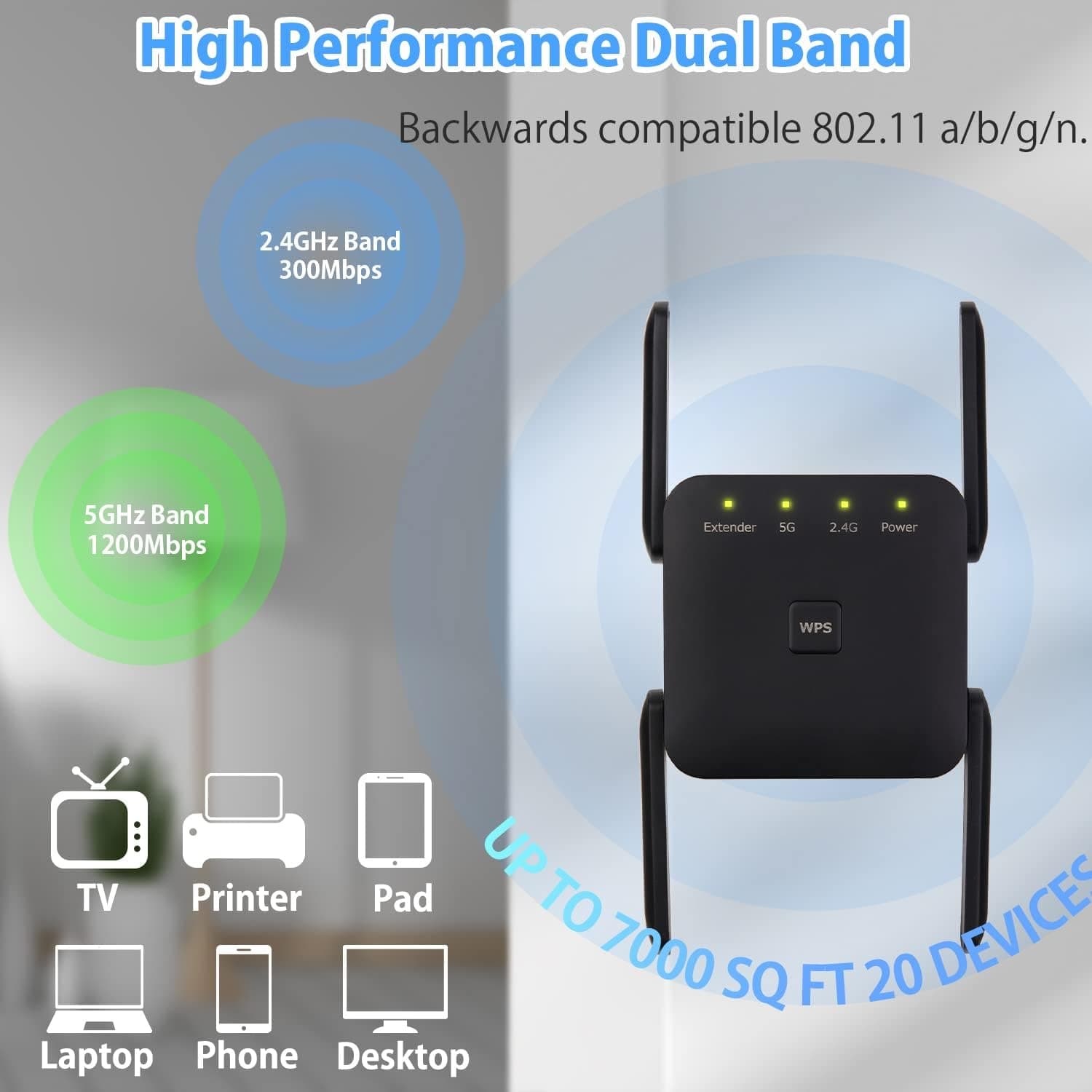 WiFi Extender, 5G 1200Mbps Dual Band WiFi Extenders Signal Booster for Home, Device Servers WiFi Booster Covers Up to 7000 Sq.ft and 20 Devices, 1200Mbps Wireless Signal Repeater (Black)
