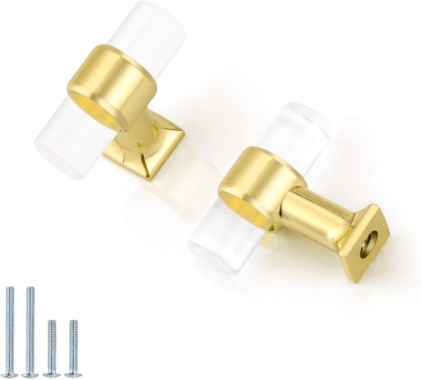 10 Pack |Clear Cabinet Knob Crystal Drawer Knob Gold,Kitchen Cabinet Pull Lucite Drawer Pull Crystal Cabinet Handle, Polished Brass Drawer Pulls
