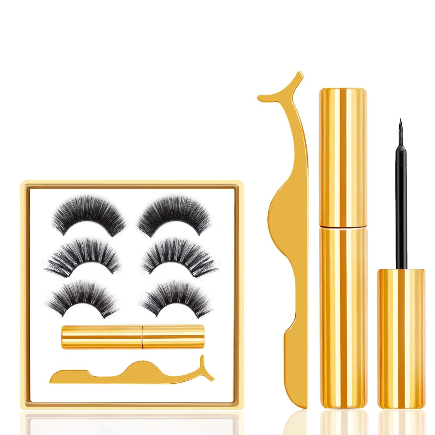 Magnetic Eyeliner and Lashes Kit 3 Pair, Magnetic Eyelashes Natural Look Waterproof Long Lasting Reusable, Eyelashes with Applicator Easier To Use, 3D Magnetic False Lashes Set