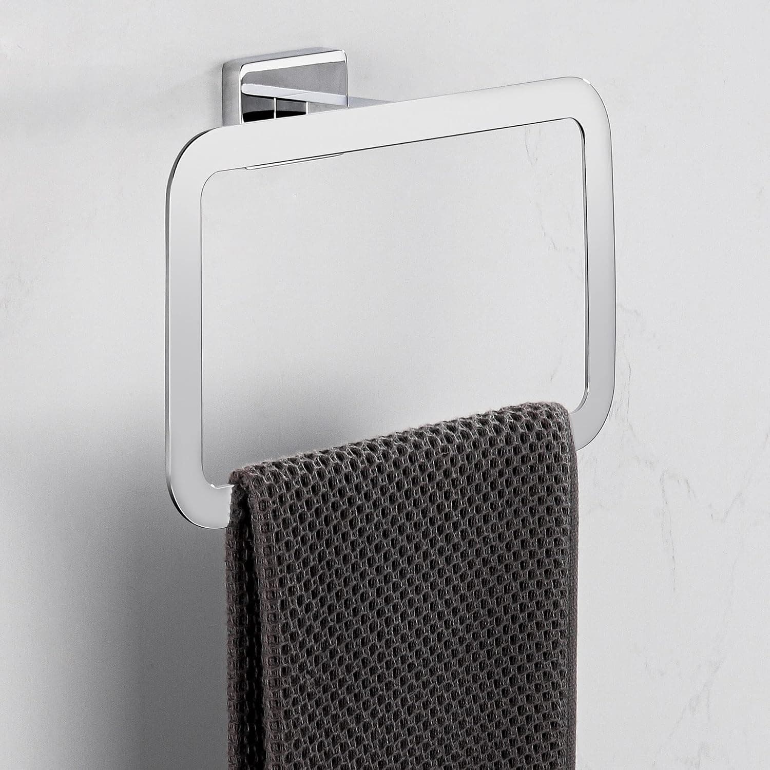 GERUIKE Towel Ring for Bathroom 304 Stainless Steel Square Hand Towel Ring Wall Mounted 8.5 Inches Towel Ring No Drill, Chrome