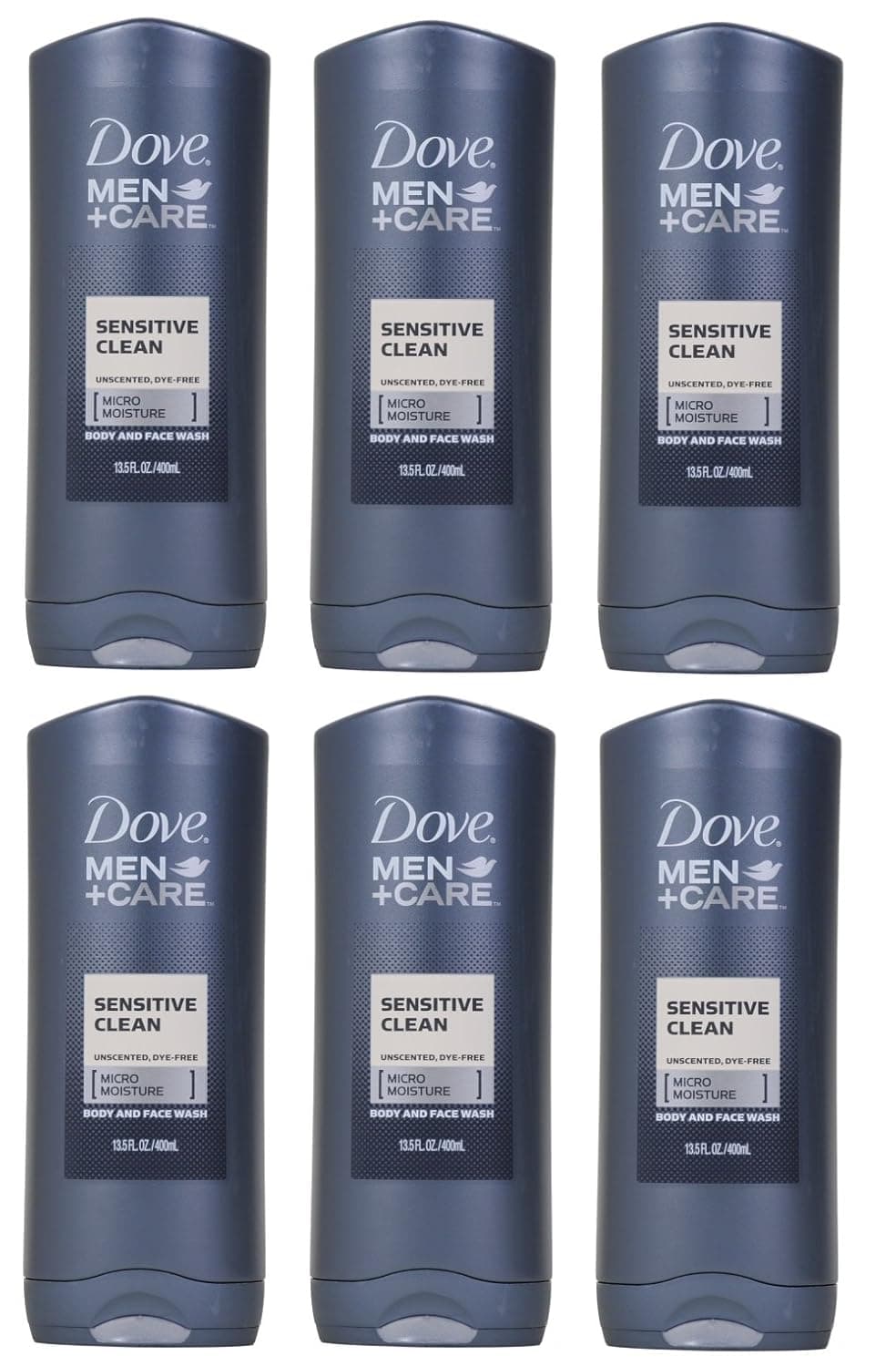 Dove Men + Care Body and Face Wash, Sensitive Clean, 13.5 fl oz (Pack of 6)