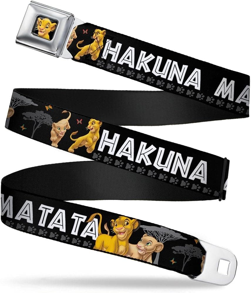 Buckle-Down Seatbelt Belt - Lion King Simba & Nala HAKUNA MATATA - 1.0" Wide - 20-36 Inches in Length