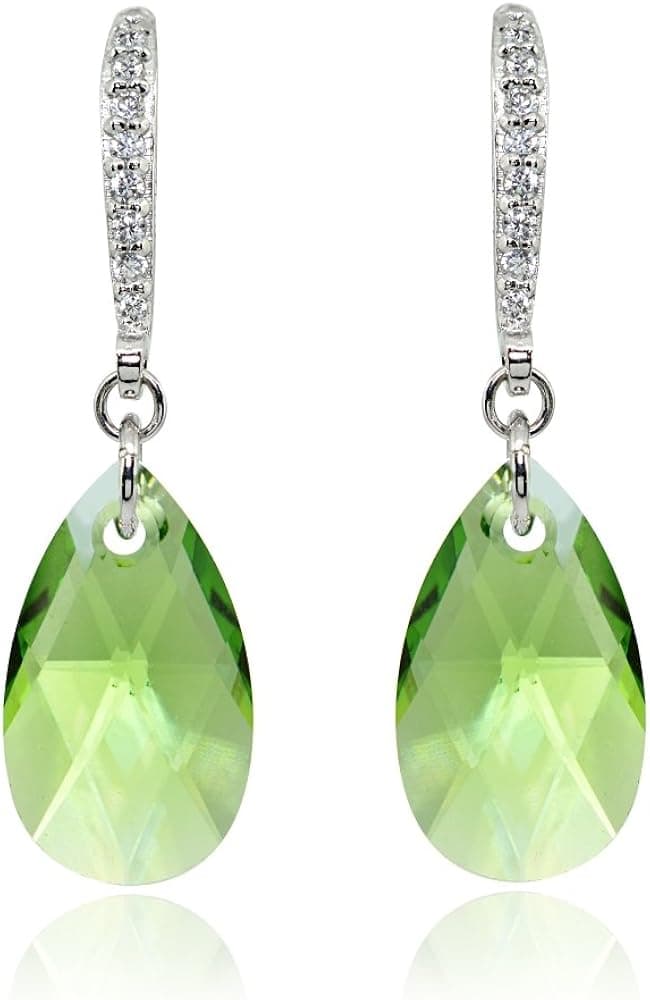 Sterling Silver Teardrop Dangle Earrings for Women Made with European Crystals