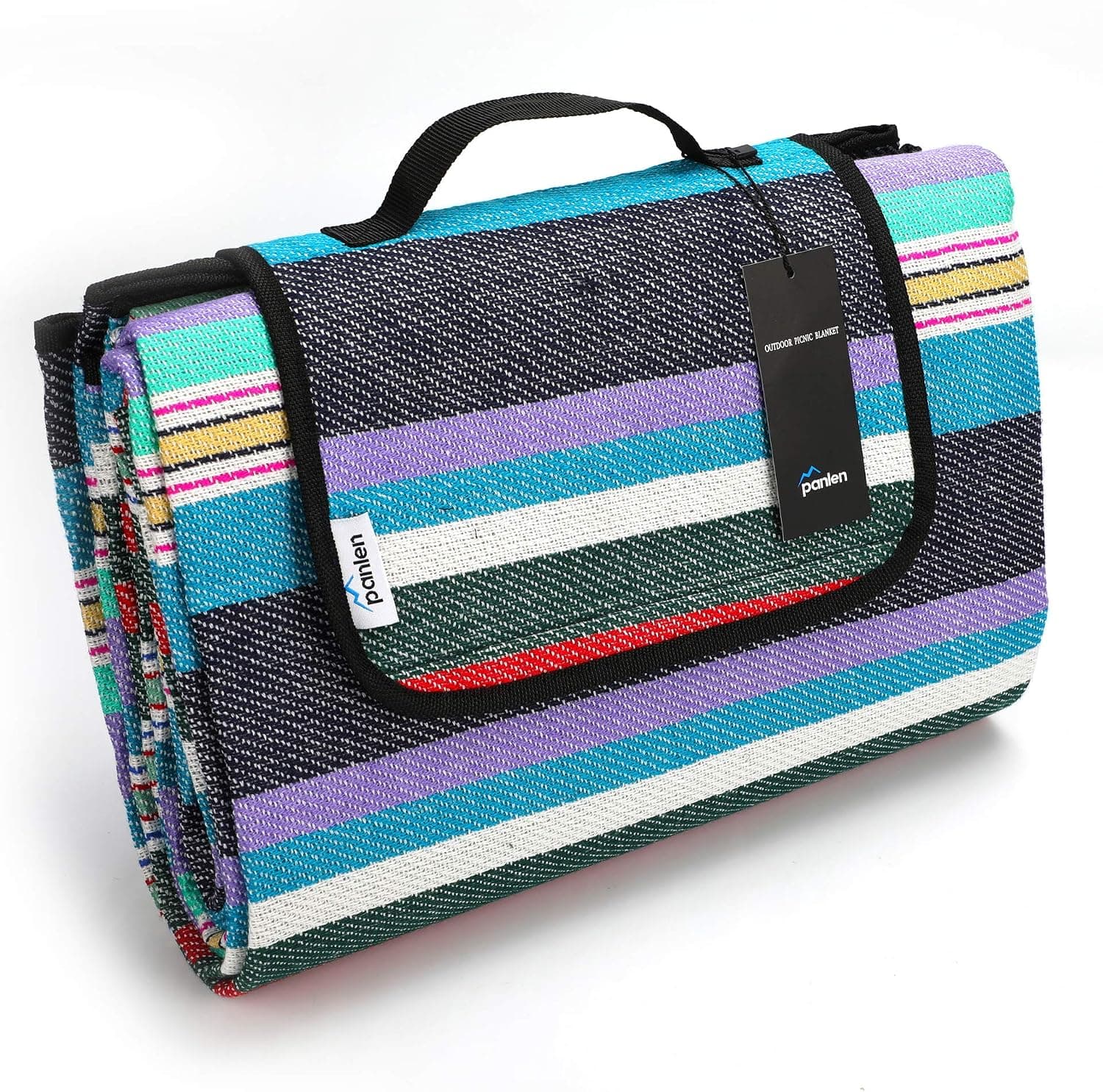Large Picnic Blanket Waterproof Backing, 80" x 60" Padded, Camping Mat, Striped Beach Blanket Ground Sheet Hiking Grass Travel Outdoor Mat