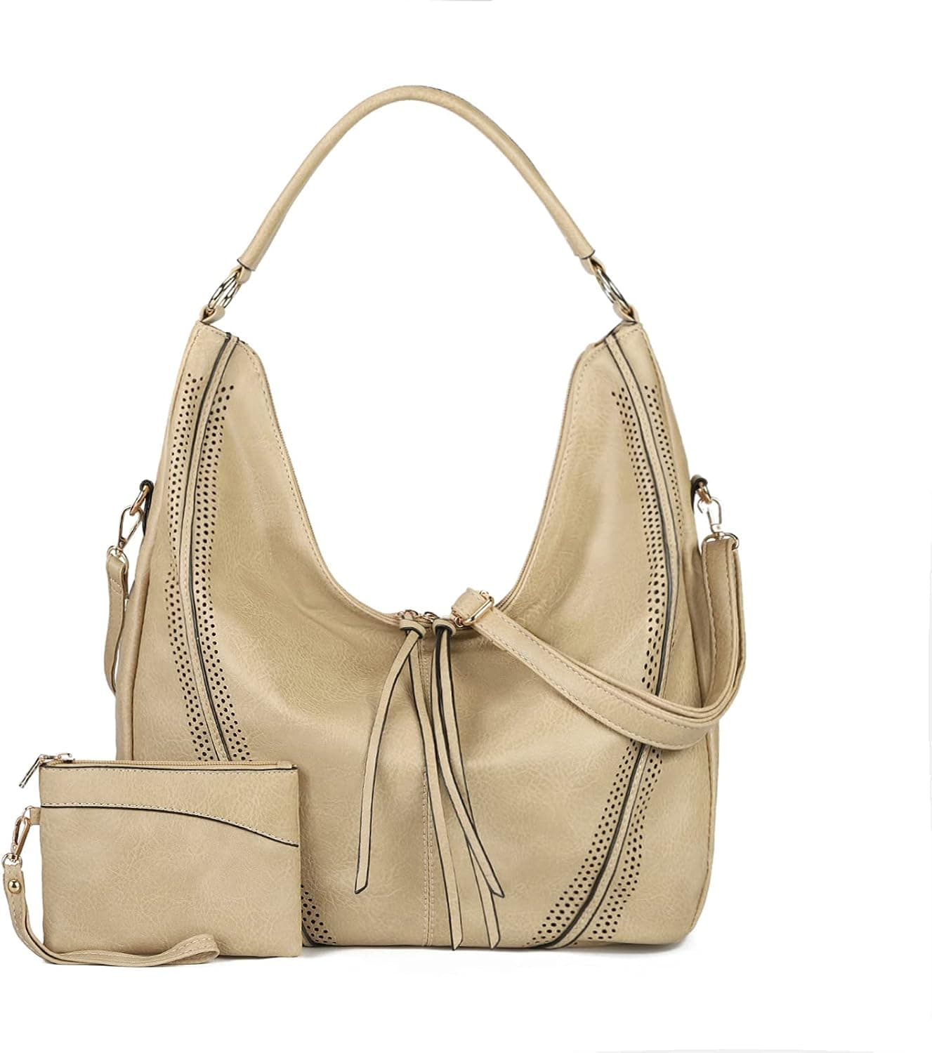 Hobo purses for Women Large Crossbody Bags Boho Satchel Bags with Tassel Ladies Leather Handbags with Crossbody Strap 2PC Retro Khaki