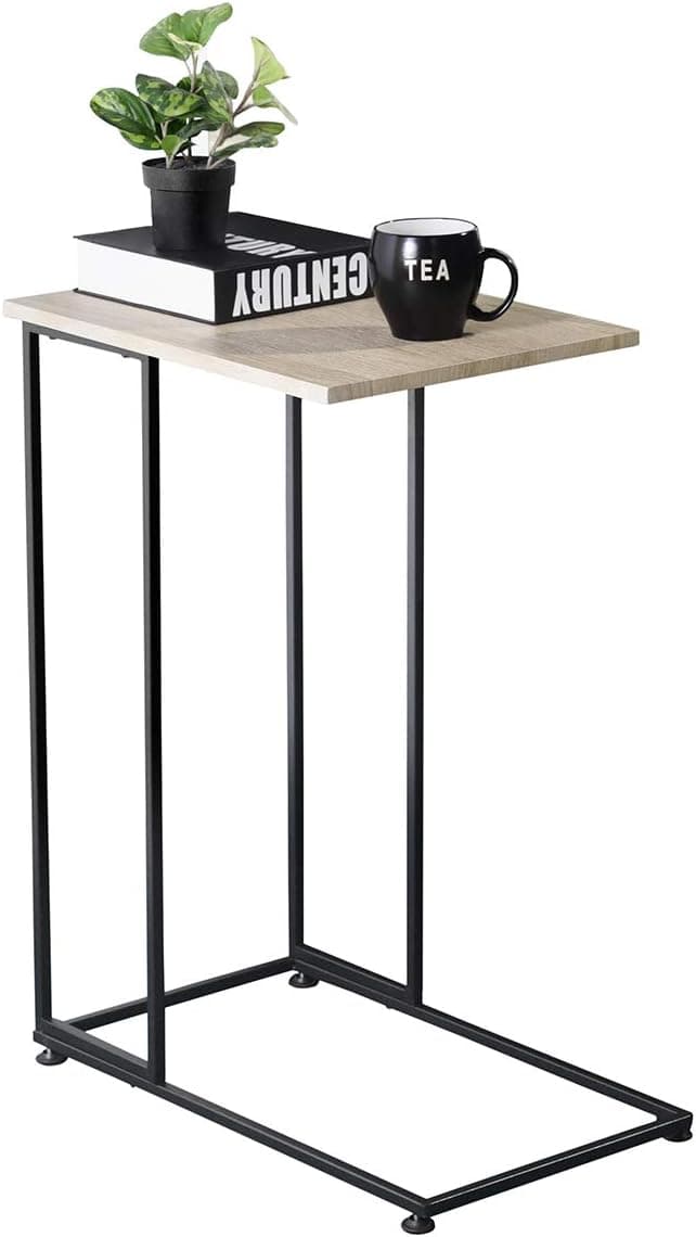 RAAMZO Beech Finish Top Metal Frame C-Table Snack Laptop Side End Table