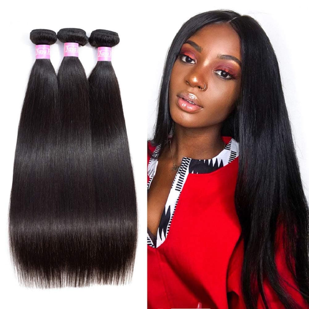Jaja Hair 8A Peruvian Virgin Hair Straight 3 Bundles Deal 100% Unprocessed Silky Straight Human Hair Bundles Remy Hair Weaves Extensions Weft Natural Color Can be Dyed 12 14 16 Inches